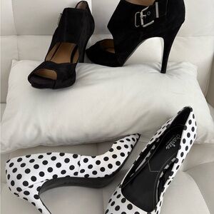 Charles David Black Polka Dot Heels. Nine West open toe with buckle.